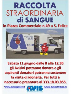 11 giugno Segrate - Avis -RACCOLTA SANGUE